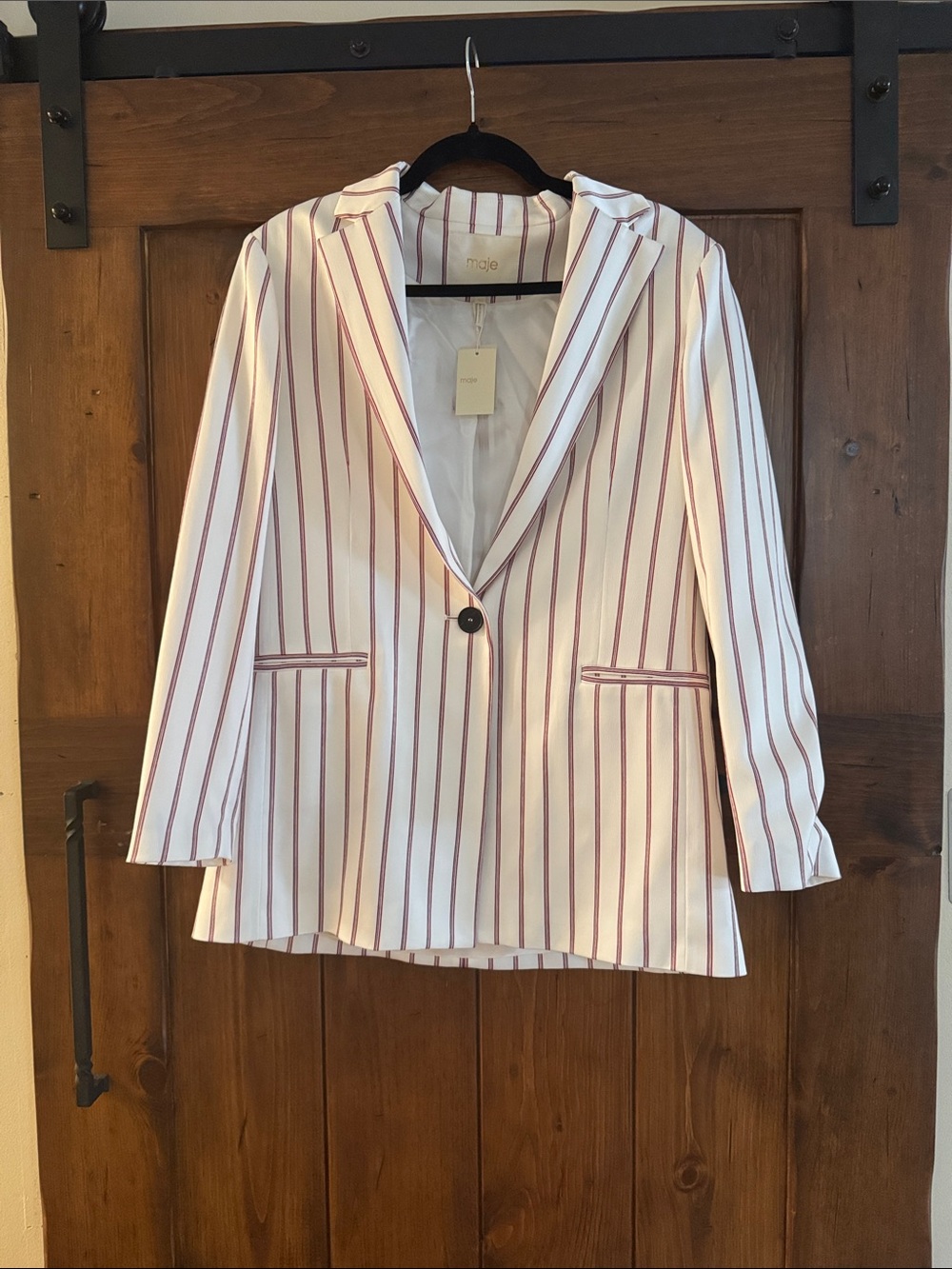 Maje White Blazer with Pink Pinstripes
